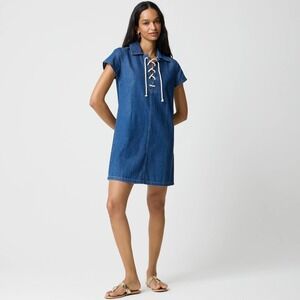 New JCrew Lace Up Mini Denim‎ Dress Women's 6 Blue Pencil School Work College